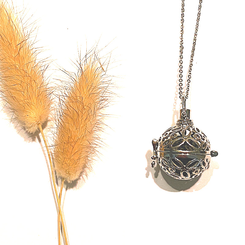 SILVER BALL & LAVA STONE NECKLACE  - Aromatherapy on the go - Feather & Seed
