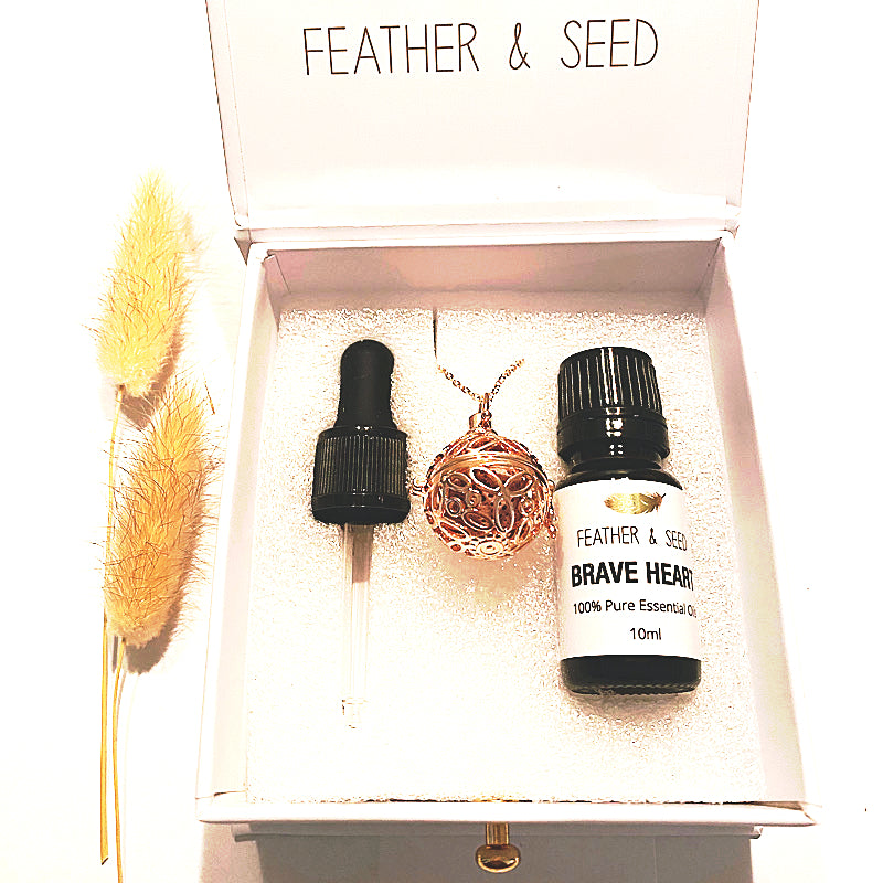 ROSE GOLD BALL NECKLACE & LAVA STONE WITH ESSENTIAL OIL - Elevate Your Wellness - Feather & Seed