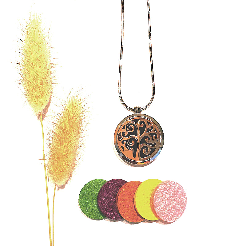 TREE OF LIFE NECKLACE with felt pads - Take Aromatherapy in your Heart Everywhere - Feather & Seed