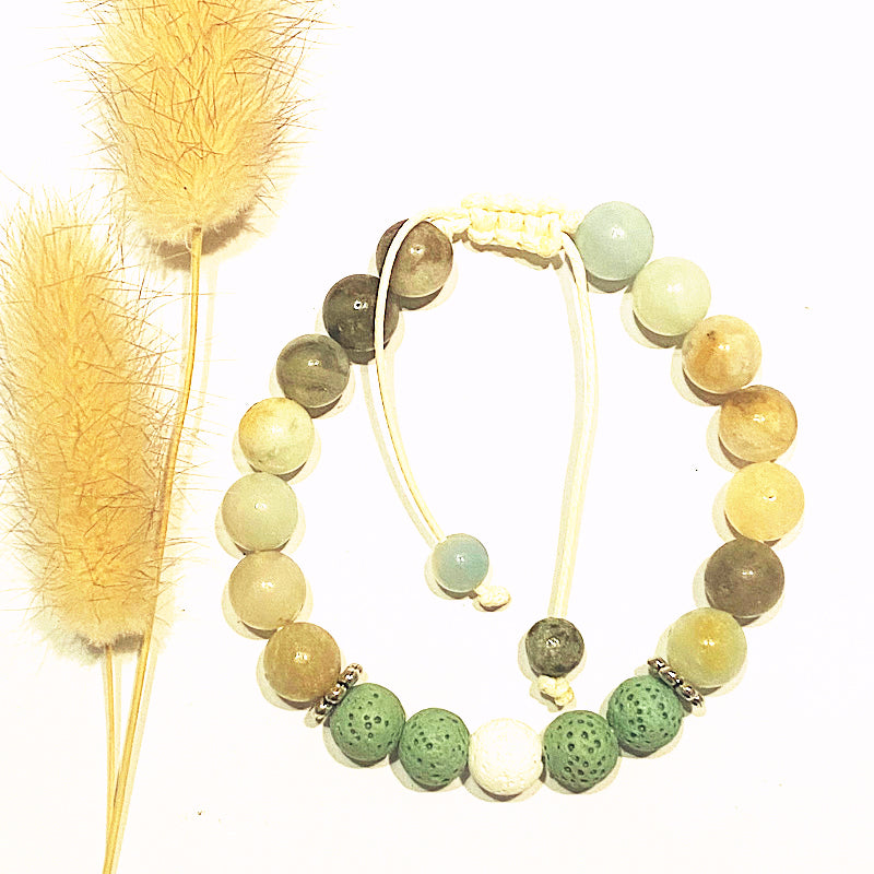 AMAZONITE & LAVA STONE BRACELET WITH ESSENTIAL OIL - Experience Calmness - Feather & Seed