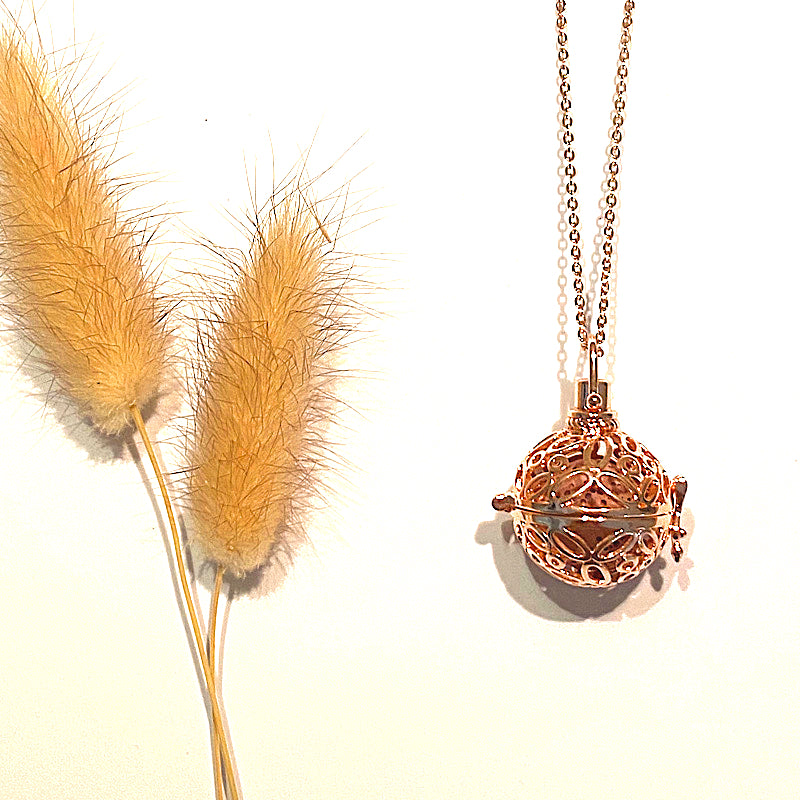 ROSE GOLD BALL & LAVA STONE NECKLACE - Take Aromatherapy in your Heart Everywhere - Feather & Seed
