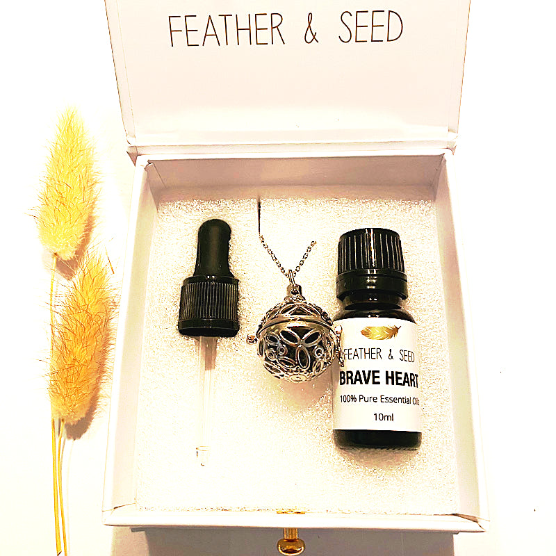 SILVER BALL NECKLACE & LAVA STONE WITH ESSENTIAL OIL - Elevate Your Wellness - Feather & Seed