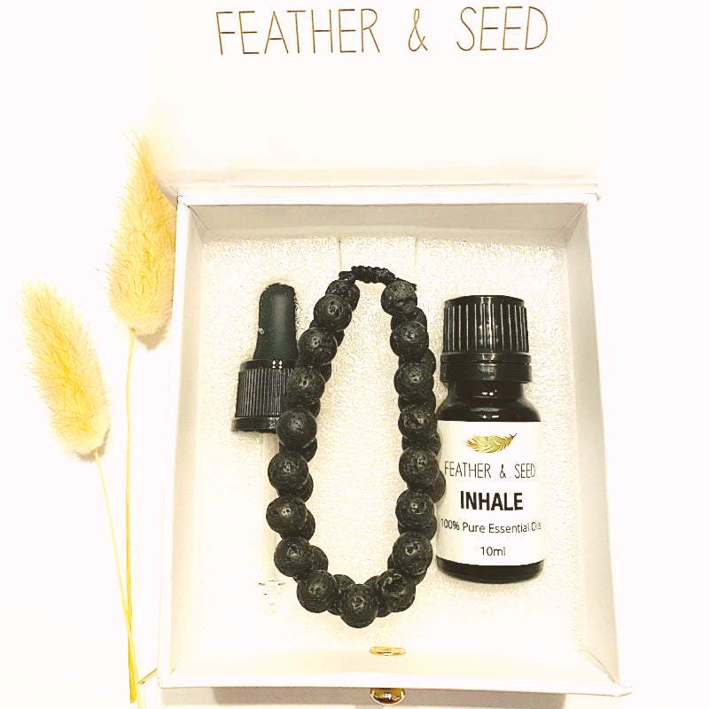 DOUBLE LAYER LAVA BRACELET WITH ESSENTIAL OIL GIFT BOX - Boost Your Wellness - Feather & Seed