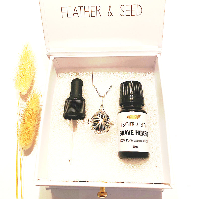 FILIGREE SILVER NECKLACE & LAVA STONE WITH ESSENTIAL OIL - Elevate Your Wellness - Feather & Seed