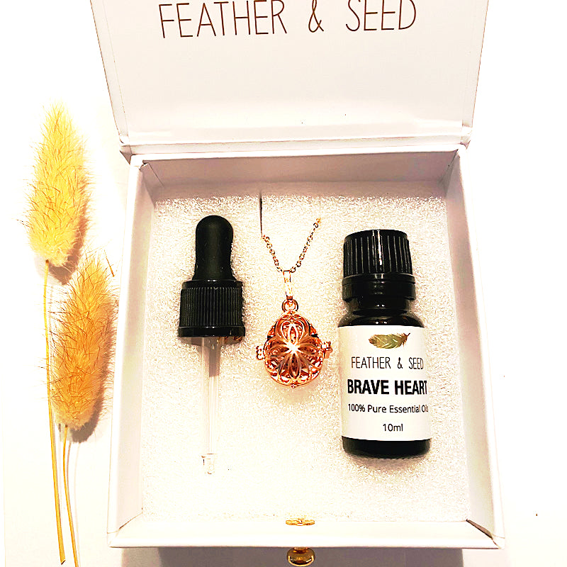 ROSE GOLD FILIGREE TEARDROP & LAVA STONE NECKLACE WITH ESSENTIAL OIL - Elevate Your Senses - Feather & Seed