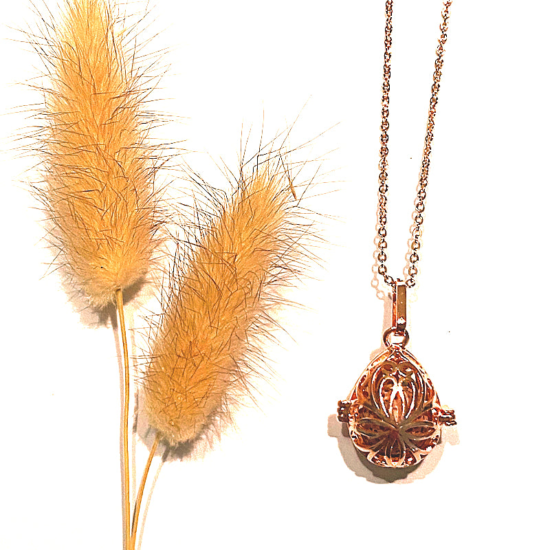 ROSE GOLD FILIGREE & LAVA STONE NECKLACE - Transform Your Mood with Aromatherapy on the go - Feather & Seed