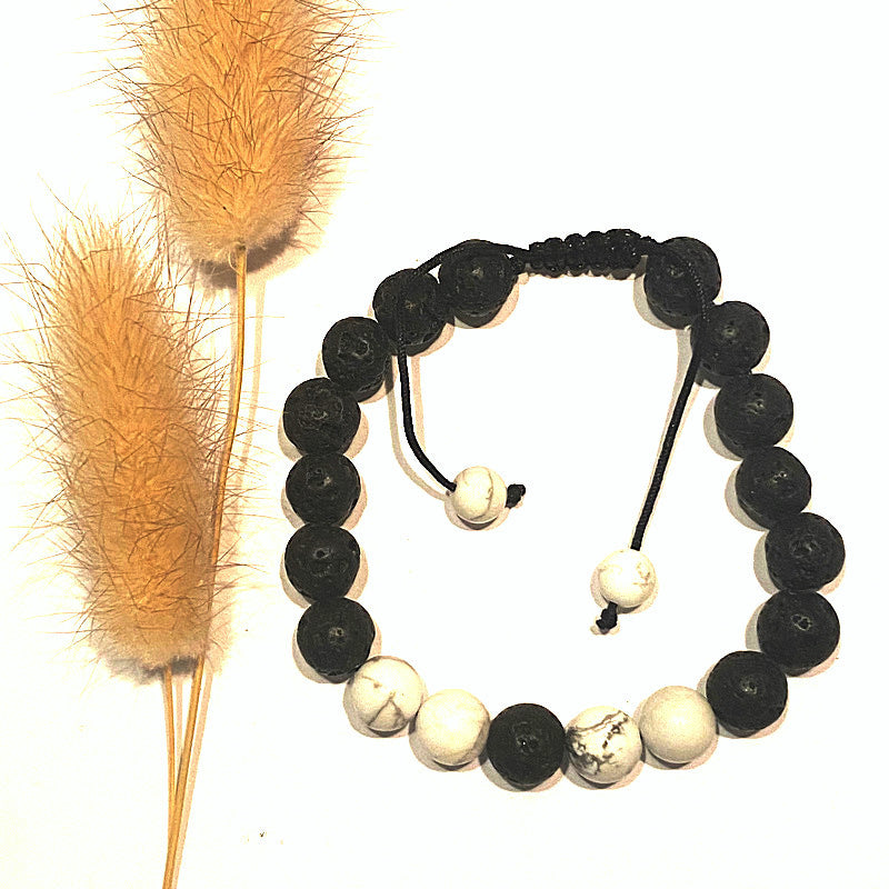 HOWLITE & LAVA STONE BRACELET WITH ESSENTIAL OIL - Find Calm and Serenity - Feather & Seed