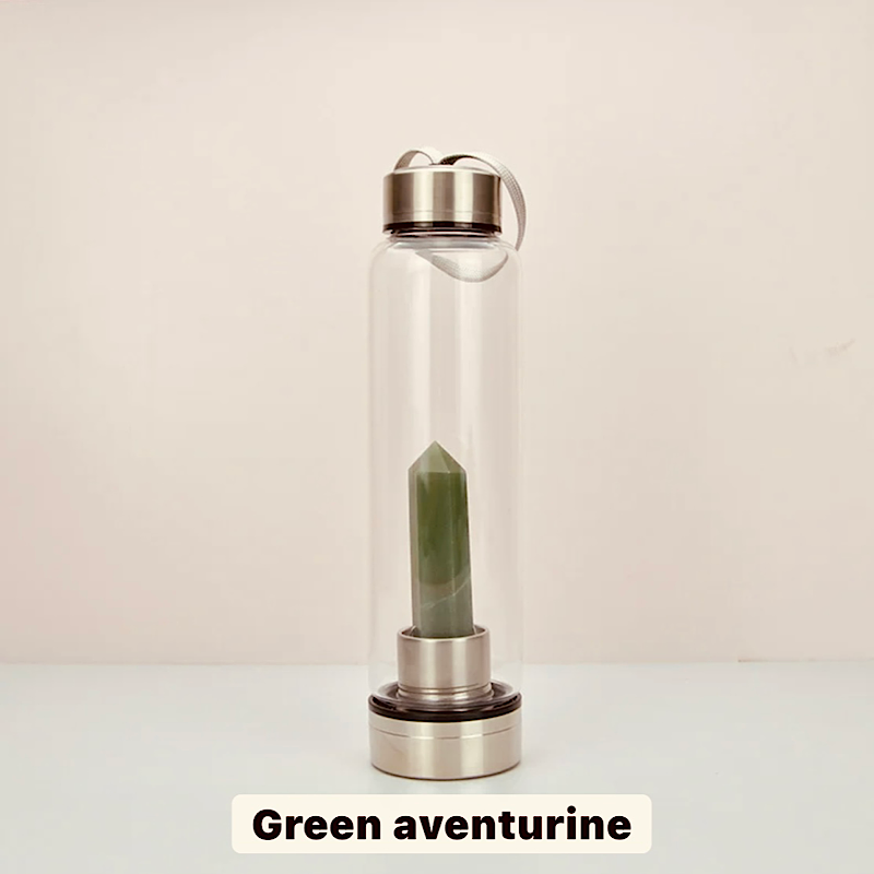 Crystal Water Bottle - GREEN AVENTURINE - Feather & Seed