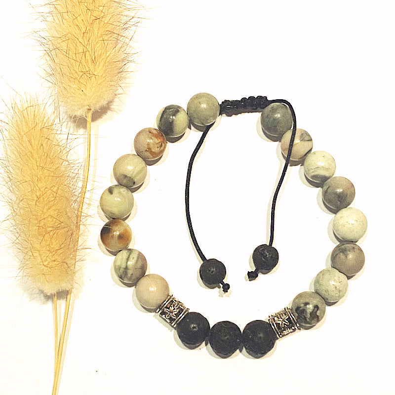 PICASSO JASPER  & LAVA STONE BRACELET WITH ESSENTIAL OIL - Balance Your Mind and Body - Feather & Seed