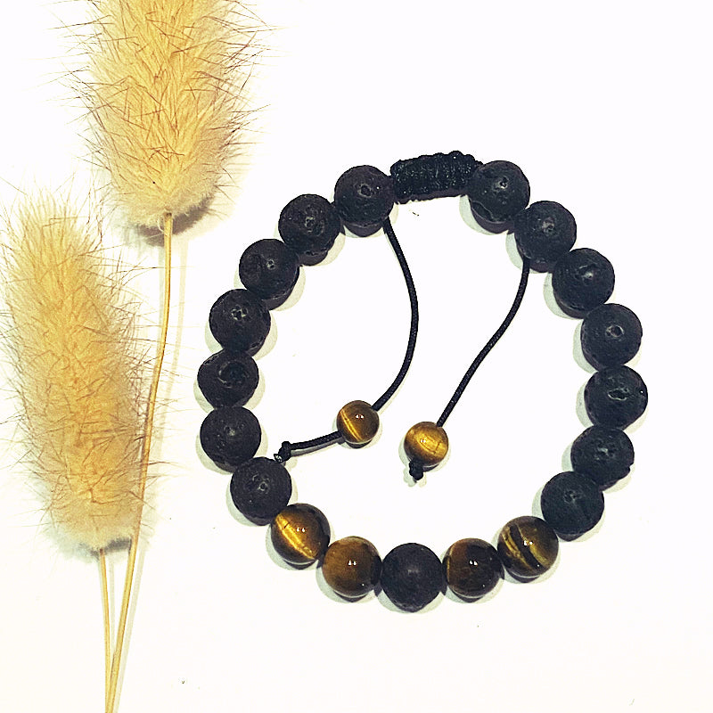 TIGER EYE & LAVA STONE BRACELET WITH ESSENTIAL OIL - Reduce Anxiety and Overwhelm - Feather & Seed