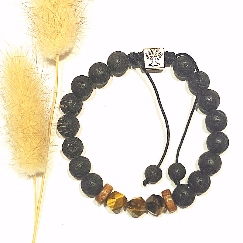 TIGER EYE FACET & LAVA STONE BRACELET WITH ESSENTIAL OIL - Reduce Anxiety and Overwhelm - Feather & Seed