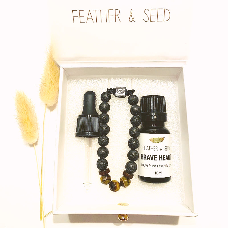 TIGER EYE FACET & LAVA STONE BRACELET WITH ESSENTIAL OIL - Reduce Anxiety and Overwhelm - Feather & Seed